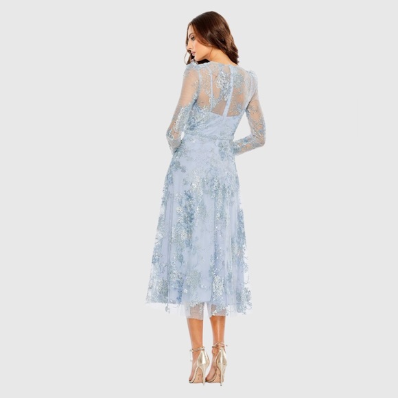 MAC DUGGAL Embellished Illusion Long Sleeve Midi Dress - Picture 3 of 15